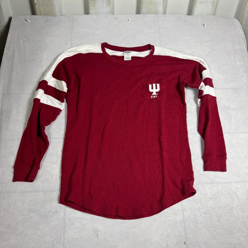 Pink Victoria's Secret Mens Indiana Hoosiers NCAA T-Shirt Red Long Sleeve M